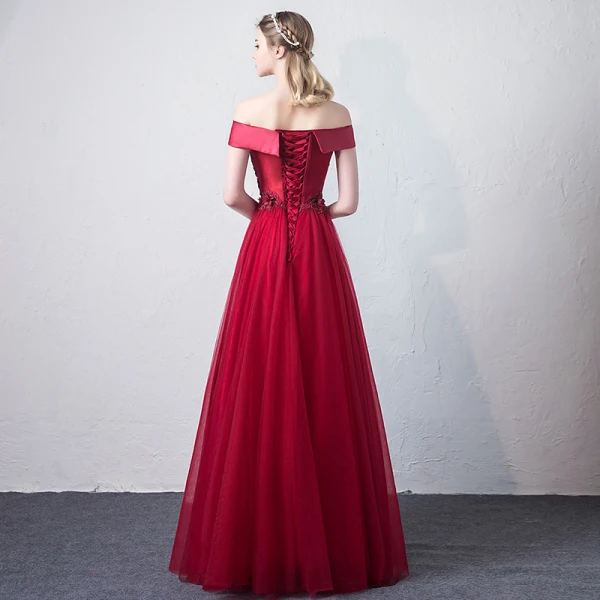 Chic / Beautiful Burgundy Prom Dresses 2018 A-Line / Princess Lace Appliques Beading Off-The-Shoulder Backless Sleeveless Floor-Length / Long Formal Dresses