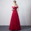 Chic / Beautiful Burgundy Prom Dresses 2018 A-Line / Princess Lace Appliques Beading Off-The-Shoulder Backless Sleeveless Floor-Length / Long Formal Dresses