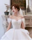 Sexy Ivoire Robe De Mariée 2020 Robe Boule De l'épaule Perlage Paillettes Manches Courtes Dos Nu Cathedral Train