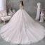 Luxury / Gorgeous Ivory Wedding Dresses 2020 Ball Gown Scoop Neck Beading Pearl Rhinestone 3/4 Sleeve Backless Cathedral Train