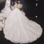 Luxury / Gorgeous Ivory Wedding Dresses 2020 Ball Gown Scoop Neck Beading Lace Flower Long Sleeve Backless Cathedral Train