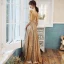 Sparkly Gold Evening Dresses  2020 A-Line / Princess Suede V-Neck Sequins 1/2 Sleeves Backless Floor-Length / Long Formal Dresses