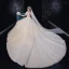 High-end Ivory Lace Flower Wedding Dresses 2020 Ball Gown Scoop Neck Beading Pearl Short Sleeve Covered Button Cathedral Train