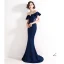 Chic / Beautiful Burgundy Evening Dresses  2020 Trumpet / Mermaid Off-The-Shoulder Beading Lace Flower Short Sleeve Backless Floor-Length / Long Formal Dresses