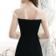 Sexy Noire Robe De Fete 2020 Encolure Carrée Manches Longues Dos Nu Courte Robe De Ceremonie