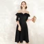 Chic / Belle Noire Robe De Soirée 2020 Princesse Daim Encolure Dégagée 1/2 Manches Mi-Longues Robe De Ceremonie