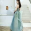 Elegant Mint Green Evening Dresses  2020 A-Line / Princess Strapless Beading Appliques Sleeveless Backless Cascading Ruffles Floor-Length / Long Formal Dresses
