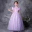 Médiévale Vintage / Originale Bleu Ciel Robe Ceremonie Fille 2021 Princesse Encolure Dégagée 3/4 Manches Forme de coeur Perle Paillettes En Dentelle Fleur Noeud Longue