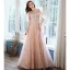 Charmant Rougissant Rose Robe De Soirée 2020 Princesse Encolure Dégagée Perlage Paillettes En Dentelle Fleur Manches Longues Dos Nu Longue Robe De Ceremonie
