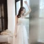 Fashion Champagne Evening Dresses  2020 A-Line / Princess Strapless Beading Star Lace Flower Sleeveless Backless Floor-Length / Long Formal Dresses