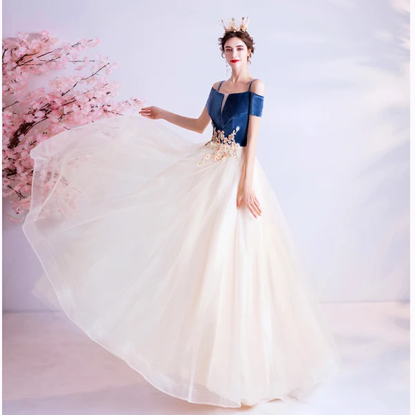 Elegant Navy Blue Prom Dresses 2020 A-Line / Princess Suede Spaghetti Straps Beading Sequins Lace Flower Short Sleeve Backless Floor-Length / Long Formal Dresses