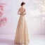 Charmant Doré Robe De Bal 2020 Princesse Encolure Dégagée Perlage Cristal Gland Paillettes Manches Courtes Dos Nu Longue Robe De Ceremonie