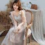 Classy Grey Homecoming Graduation Dresses 2020 A-Line / Princess Scoop Neck Lace Flower 1/2 Sleeves Backless Tea-length Formal Dresses