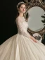 Charming Champagne Ball Gown Glitter Wedding Dresses 2020 Scoop Neck Beading Sequins Lace Flower 3/4 Sleeve Backless Cathedral Train