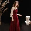 Fashion Burgundy Evening Dresses  2020 A-Line / Princess V-Neck Glitter Beading Star Sequins 3/4 Sleeve Floor-Length / Long Formal Dresses