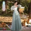 Modest / Simple Sage Green Embroidered Bridesmaid Dresses 2021 A-Line / Princess V-Neck 3/4 Sleeve Backless Floor-Length / Long Bridesmaid Wedding Party Dresses