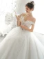 Elegant Ivory Wedding Dresses 2020 A-Line / Princess Scoop Neck Beading Pearl Rhinestone Lace Flower Short Sleeve Backless Chapel Train