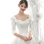 Simple Ivoire Satin Robe De Mariée 2020 Princesse Encolure Carrée Perlage Perle 1/2 Manches Dos Nu Cathedral Train