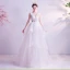 Abordable Blanche Robe De Mariée 2020 Princesse V-Cou En Dentelle Fleur Sans Manches Dos Nu Volants en Cascade Train De Balayage