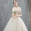 Elegant Champagne Wedding Dresses Ball Gown Lace Off-The-Shoulder Backless Sleeveless Chapel Train Wedding