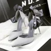 Mode Champagne Promo Chaussures Femmes 2020 Perle Noeud 10 cm Talons Aiguilles À Bout Pointu Talons Hauts