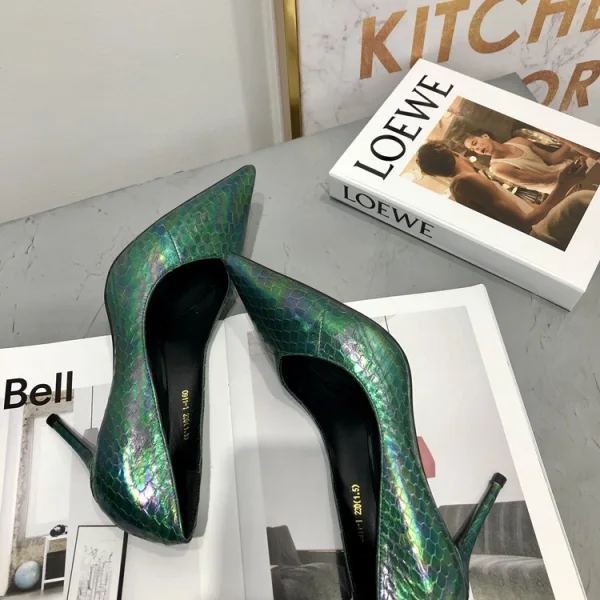 Classy Dark Green Rave Club Leather Pumps 2020 Snakeskin Print 7 cm Stiletto Heels Pointed Toe Pumps