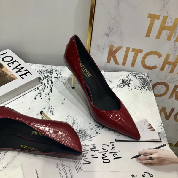 Classy Burgundy Evening Party Leather Pumps 2020 Snakeskin Print 7 cm Stiletto Heels Pointed Toe Pumps