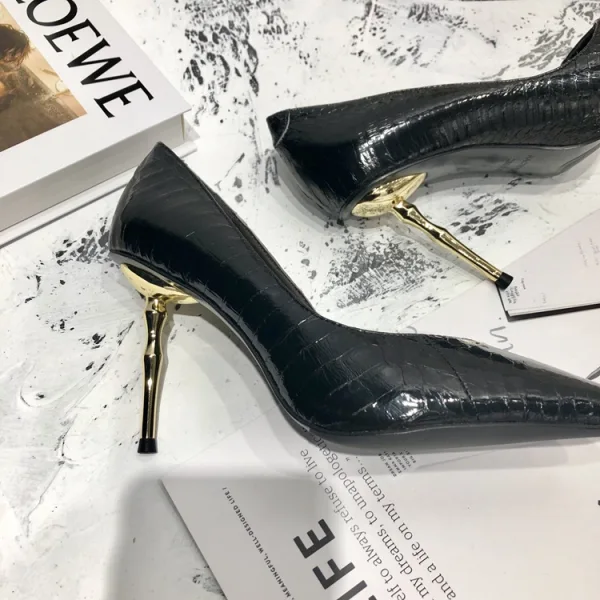 Modest / Simple Black Street Wear Leather Pumps 2020 Snakeskin Print 7 cm Stiletto Heels Pointed Toe Pumps