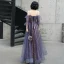Charming Purple Evening Dresses  2020 Ball Gown A-Line / Princess Spaghetti Straps Beading Lace Sequins Flower Short Sleeve Backless Floor-Length / Long Formal Dresses