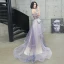 Charmant Violet Glitter Robe De Soirée 2020 Princesse De l'épaule Perlage En Dentelle Fleur Manches Courtes Dos Nu Train De Balayage Robe De Ceremonie