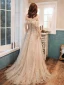 Glamourös Champagner Abendkleider 2020 A Linie Spaghettiträger Perlenstickerei Pailletten Spitze Blumen Ärmellos Rückenfreies Sweep / Pinsel Zug Festliche Kleider