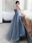 Classy Sky Blue Evening Dresses  2020 A-Line / Princess Strapless Sleeveless Backless Floor-Length / Long Formal Dresses