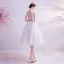 Simple Blanche Robe De Mariée Princesse 2020 Bouton recouvert Encolure Dégagée Perlage Sans Manches Mi-Longues