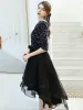 Fashion Black Cocktail Dresses 2020 A-Line / Princess V-Neck Sequins Bow 1/2 Sleeves Asymmetrical Formal Dresses