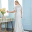 Modest / Simple Ivory Plus Size Wedding Dresses 2021 Trumpet / Mermaid V-Neck Lace Flower Short Sleeve Floor-Length / Long Wedding