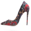 Chinese style Multi-Colors Prom Pumps 2020 Embroidered Flower 12 cm Stiletto Heels Pointed Toe Pumps