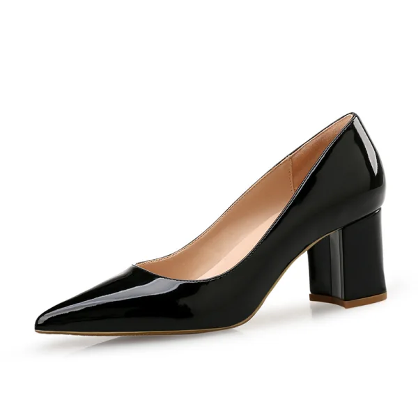 Chic / Beautiful Nude Office OL Pumps 2020 Patent Leather 6 cm Thick Heels Pointed Toe Pumps