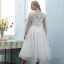 Modest / Simple Ivory Plus Size Wedding Dresses 2021 A-Line / Princess Scoop Neck Lace Flower Sequins 3/4 Sleeve Floor-Length / Long Wedding