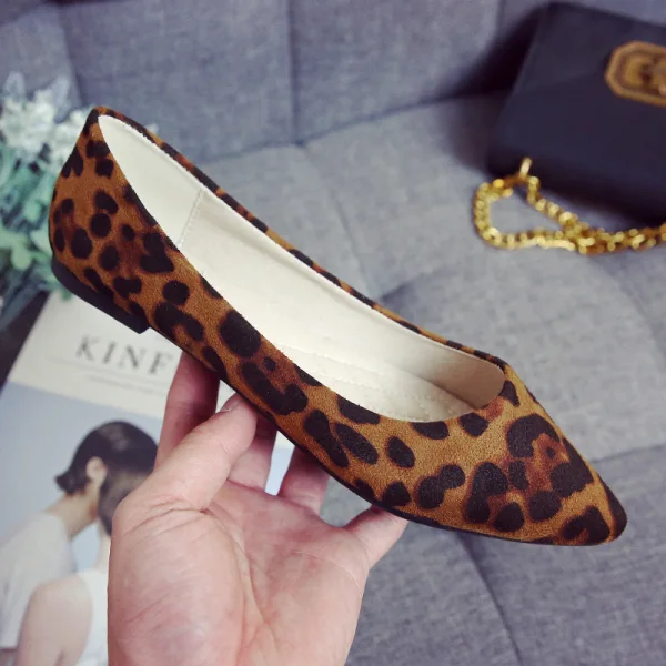 Affordable Khaki Leopard Print Casual Womens Shoes 2020 Pointed Toe Flat Heels
