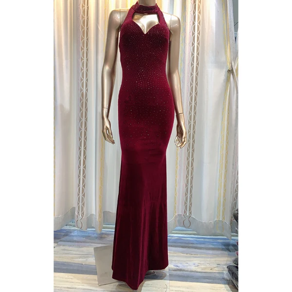 Sexy Dark Green Suede Evening Dresses 2020 Trumpet / Mermaid Scoop Neck Rhinestone Sleeveless Floor-Length / Long Formal Dresses