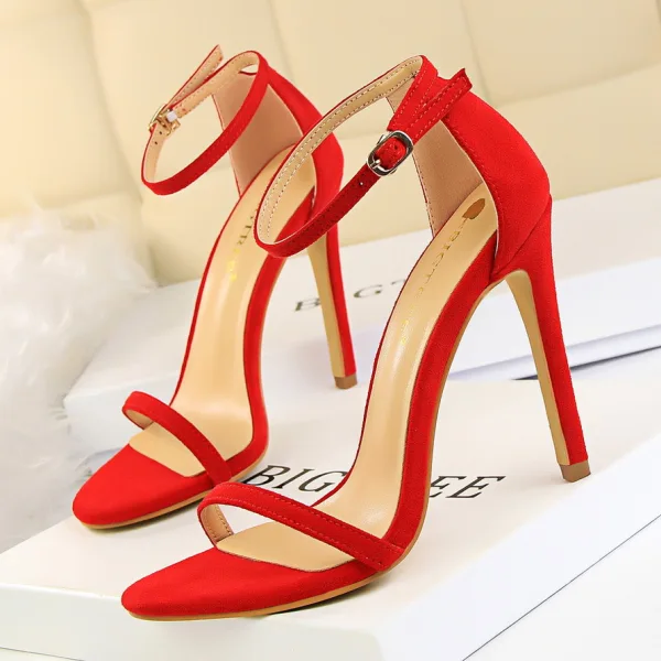 Sexy Black Street Wear Womens Sandals 2020 Ankle Strap 11 cm Stiletto Heels Open / Peep Toe Sandals