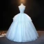 Élégant Bleu Ciel Robe De Bal 2021 Robe Boule Bretelles Spaghetti Perle Faux Diamant En Dentelle Fleur Sans Manches Dos Nu Longue Promo Robe De Ceremonie