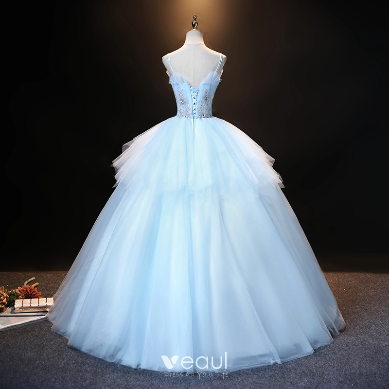 Spaghetti Straps Sky Blue Long Prom Dresses, Lace 2021 Prom Dresses, Evening Dresses Spaghetti Straps Sky Blue Long Prom Dresses, Lace 2021 Prom Dresses, Evening Dresses