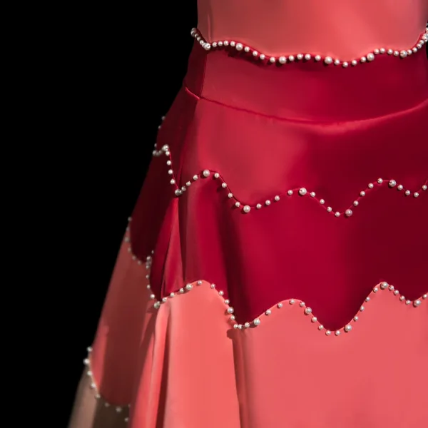 Fashion Multi-Colors Pearl Prom Dresses 2025 A-Line / Princess Spaghetti Straps Sleeveless Backless Sweep Train Formal Dresses