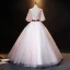 Elegant Blushing Pink Pearl Rhinestone Lace Flower Prom Dresses Ball Gown Backless 2021 Scoop Neck Bow Sash 1/2 Sleeves Floor-Length / Long Prom Formal Dresses