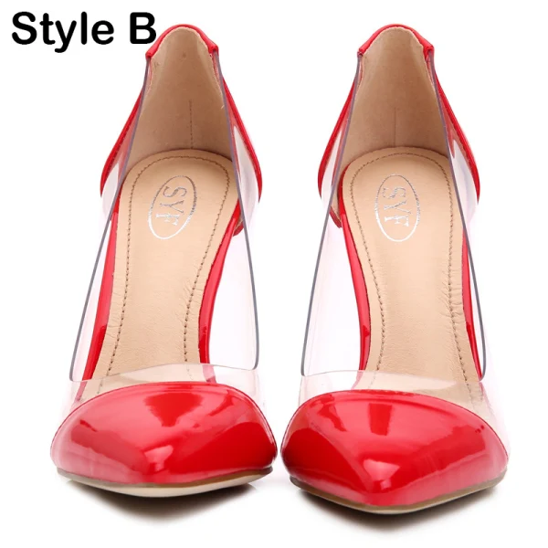 Transparent Red Evening Party Pumps 2020 10 cm Stiletto Heels Pointed Toe Pumps