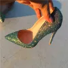 Sparkly Green Evening Party Pumps 2020 Glitter Sequins 12 cm Stiletto Heels Pointed Toe Pumps
