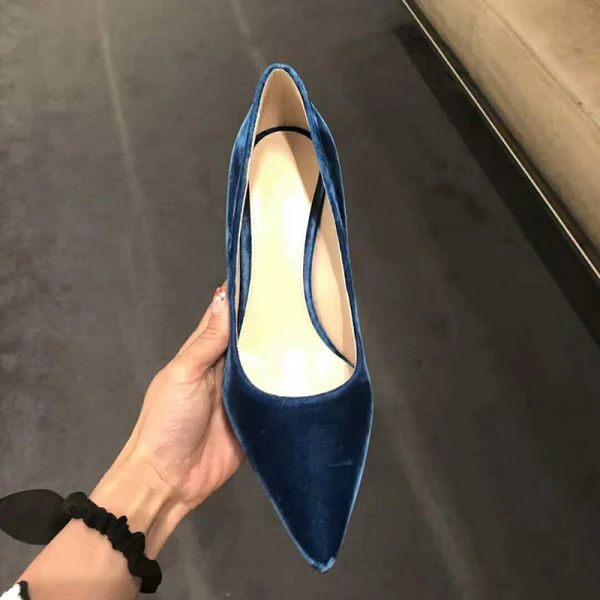 Modest / Simple Ink Blue Office OL Pumps 2020 Suede 6 cm Stiletto Heels Pointed Toe Pumps