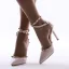 Sexy Blushing Pink Street Wear Womens Sandals 2020 Rivet Ankle Strap 12 cm Stiletto Heels Pointed Toe Sandals