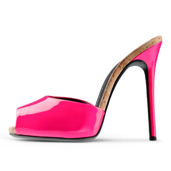 Classy Fuchsia Street Wear Leather Womens Sandals Stiletto Heels 9 cm 2020 Open / Peep Toe Sandals